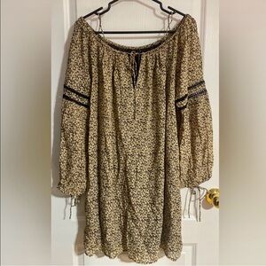 Zara Off Cold Shoulder Mini Floral Boho Long Sleeve Flowy Dress Size Large